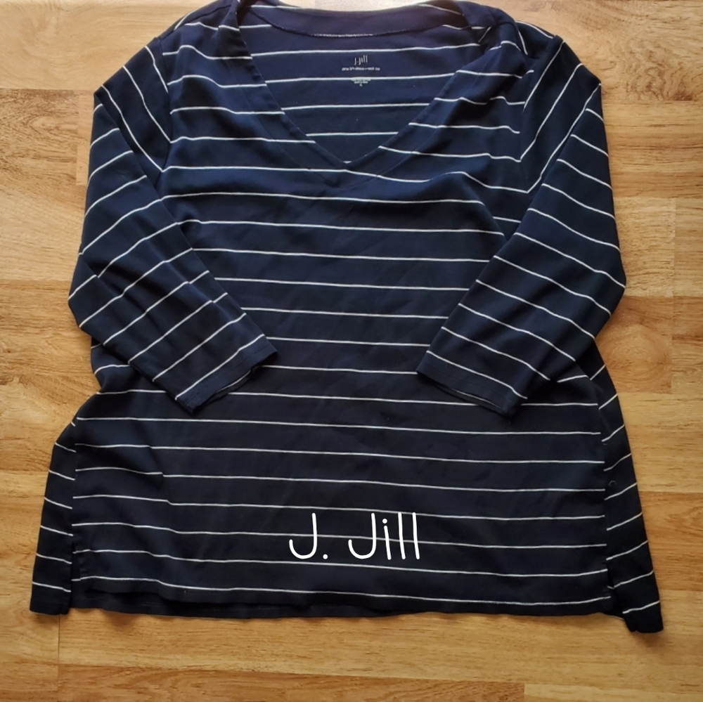 J. JILL NAVY PIMA COTTON V-NECK, SIZE XL